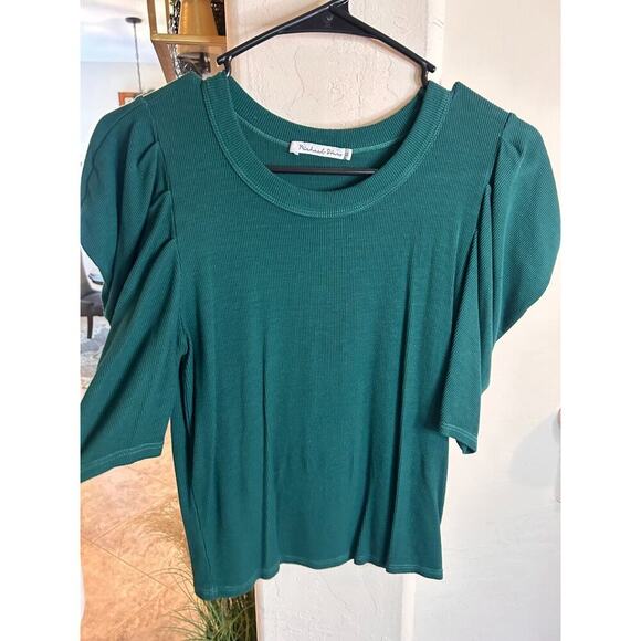 Michael Stars Andrea Pleat Sleeve Rib Top OS MSRP $98 Emerald Green 💸BOGO🎉 - Picture 4 of 6